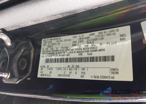 2018 Ford F-150 Xlt из США, поврежденный, VIN 1FTEW1C56JKD03145